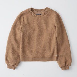 A&F Brown Sherpa Teddy Crewneck Sweatshirt (XS)